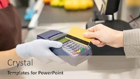  Presentation with formula one car - PPT theme enhanced with hand-of-young-female-cashier background and a soft green colored foreground