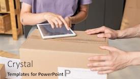  Presentation with female - Audience pleasing PPT theme consisting of hand-of-young-female-manager backdrop and a lemonade colored foreground