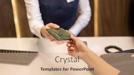  Presentation with receptionist - PPT theme featuring hand-of-young-female-receptionist background and a lemonade colored foreground