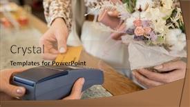  Presentation with hand holding flowers - Beautiful slide deck featuring hand-of-young-female-shopper backdrop and a coral colored foreground