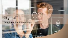  Presentation with developer - Amazing PPT theme having hand-of-young-female-software backdrop and a coral colored foreground