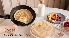  Presentation with pancake - PPT theme enhanced with hand-of-young-female background and a coral colored foreground