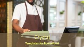  Presentation with restaurant waiter - Slides having hand-of-young-happy-waiter background and a tawny brown colored foreground