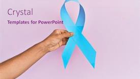  Presentation with pink ribbon - Colorful theme enhanced with hand-of-young-hispanic-man backdrop and a lemonade colored foreground