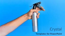  Presentation with sprayer - Slides with hand-of-young-hispanic-man background and a cyan colored foreground