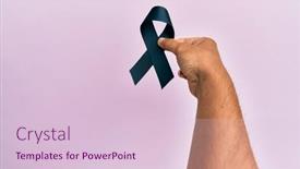  Presentation with pink ribbon - Colorful presentation theme enhanced with hand-of-young-hispanic-man backdrop and a lemonade colored foreground