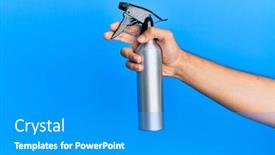  Presentation with sprayer - Presentation theme featuring hand-of-young-hispanic-man background and a teal colored foreground