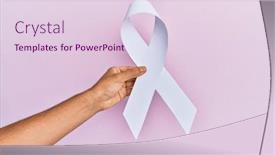  Presentation with pink ribbon - PPT theme having hand-of-young-hispanic-man background and a lemonade colored foreground