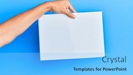  Presentation with banner blue - Presentation theme featuring hand-of-young-hispanic-man background and a light blue colored foreground