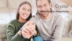  Presentation with house key - Slides enhanced with hand-of-young-male-holding background and a soft green colored foreground