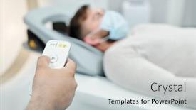  Presentation with control panel - Colorful presentation design enhanced with hand-of-young-male-touching backdrop and a light gray colored foreground