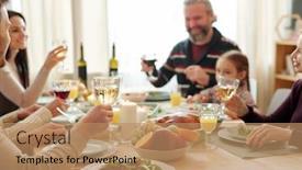  Presentation with thanksgiving dinner - Amazing slide set having hand-of-young-man-holding backdrop and a coral colored foreground