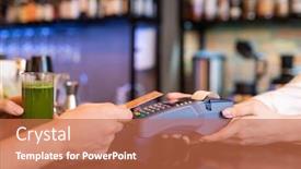  Presentation with payment - PPT theme featuring hand-of-young-man-holding background and a coral colored foreground