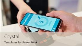  Presentation with online banking - PPT layouts enhanced with hand-of-young-man-holding background and a soft green colored foreground