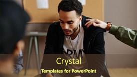  Presentation with group support - Slide set enhanced with hand-of-young-man background and a tawny brown colored foreground