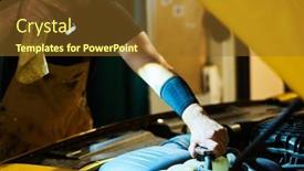  Presentation with motor engine - Presentation theme consisting of hand-of-young-mechanic background and a tawny brown colored foreground