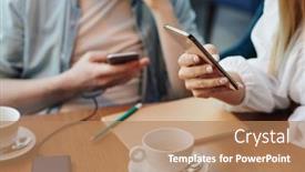  Presentation with scrolling - Presentation theme featuring hand-of-young-mobile-woman background and a coral colored foreground