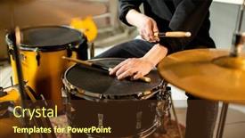  Presentation with drum - Presentation theme enhanced with hand-of-young-musician-putting background and a tawny brown colored foreground