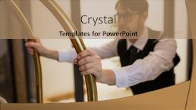  Presentation with luggage - Cool new PPT theme with hand-of-young-porter-holding backdrop and a coral colored foreground