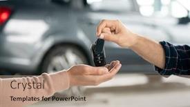  Presentation with alarm - Slide deck with hand-of-young-repairman-giving background and a coral colored foreground