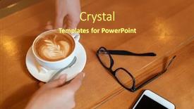  Presentation with cappuccino - Theme enhanced with hand-of-young-waitress-putting background and a red colored foreground