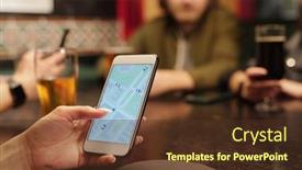  Presentation with rideshare taxi app on smartphone - PPT theme featuring hand-of-young-woman-holding background and a tawny brown colored foreground