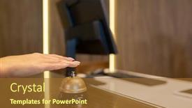  Presentation with receptionist - Amazing slide deck having hand-of-young-woman-over backdrop and a tawny brown colored foreground