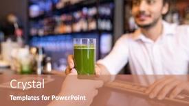  Presentation with restaurant waiter - Colorful PPT theme enhanced with hand-of-young-woman-taking backdrop and a coral colored foreground