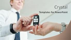  Presentation with car sales - PPT theme featuring hand-of-young-woman-taking background and a light gray colored foreground