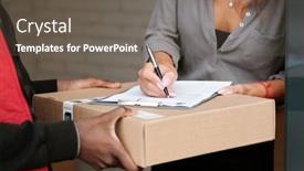  Presentation with courier - PPT layouts enhanced with hand-of-young-woman background and a gray colored foreground