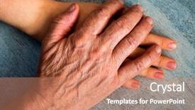  Presentation with hand holding pencil - Slide deck having hand of younger woman holding background and a coral colored foreground