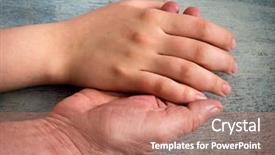  Presentation with trophy award hand holding - Slide set featuring hand of younger woman holding background and a coral colored foreground