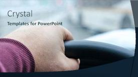  Presentation with wheel - Audience pleasing PPT theme consisting of hand-on-a-steering-wheel backdrop and a sky blue colored foreground