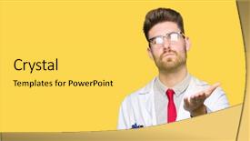  Presentation with scientist - Presentation design with hand on air being love background and a yellow colored foreground