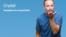  Presentation with kiss - Beautiful slide deck featuring hand on air being love backdrop and a teal colored foreground