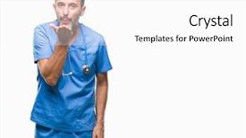  Presentation with medical robot hand and doctor - Slide set with hand on air being love background and a  colored foreground