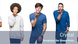  Presentation with people collage - Presentation consisting of hand on air being love background and a ocean colored foreground