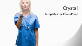  Presentation with beautiful young woman getting face - Audience pleasing slide deck consisting of hand on air being love backdrop and a white colored foreground