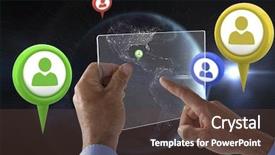  Presentation with compost green earth - Colorful theme enhanced with hand on businessman using glass backdrop and a tawny brown colored foreground