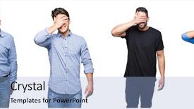  Presentation with blind people - Slide set with hand on face covering eye background and a  colored foreground