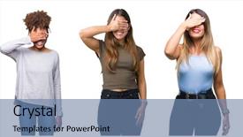  Presentation with collage - Slides enhanced with hand on face covering eye background and a seafoam green colored foreground