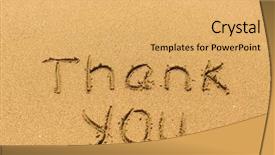  Presentation with thank - Amazing PPT theme having hand on golden beach sand backdrop and a yellow colored foreground
