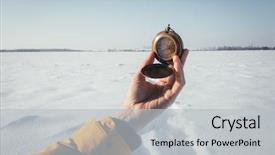 Presentation with snow blizzard in winter - PPT theme consisting of hand on snowy winter field background and a light gray colored foreground