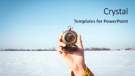  Presentation with compass - Colorful presentation design enhanced with hand on snowy winter field backdrop and a light blue colored foreground