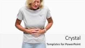  Presentation with stomach disease - Slide set featuring hand on stomach because nausea background and a white colored foreground