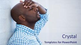  Presentation with closed - PPT theme featuring hand on the forehead lean background and a  colored foreground