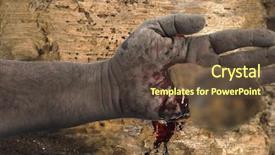  Presentation with nail - PPT theme having hand on wood with blood background and a tawny brown colored foreground