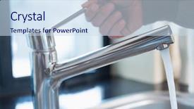  Presentation with water tap - Slide deck with hand opening a water tap background and a sky blue colored foreground