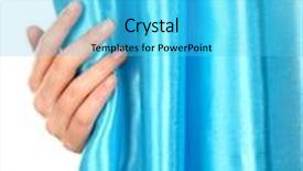  Presentation with curtain opening - Beautiful presentation design featuring hand opening curtain isolated on white backdrop and a cyan colored foreground