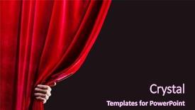  Presentation with curtain - Slide deck featuring hand opening red curtain background and a wine colored foreground